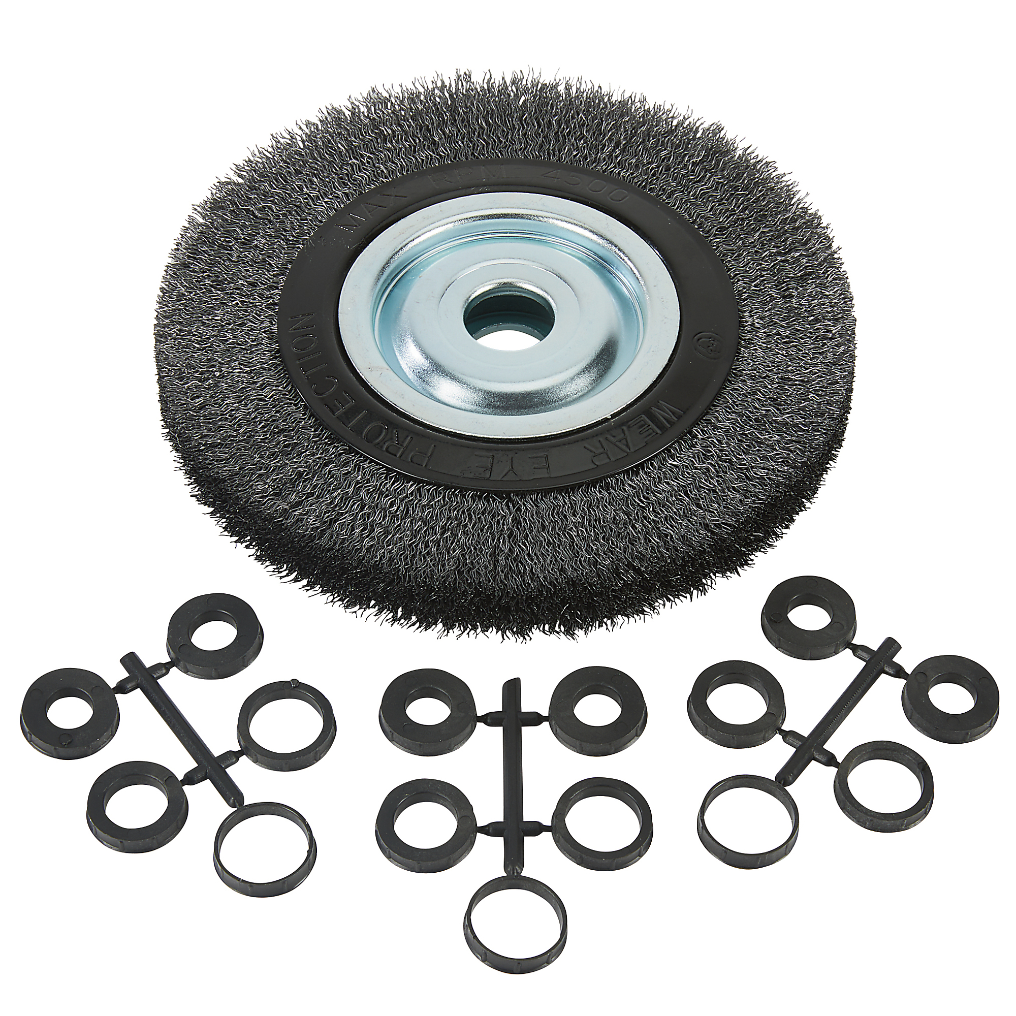 Klutch 8in. Industrial Coarse Crimped Wire Wheel for Bench Grinders, 5/8in. Arbor, 4500 RPM